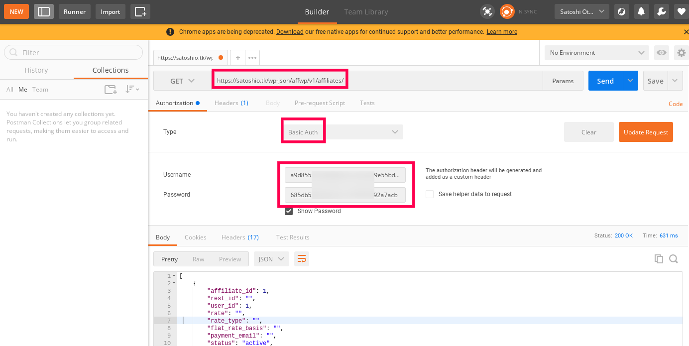 AffiliateWP - Postman で REST API