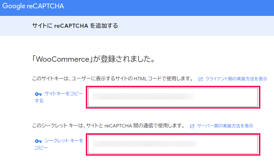 reCAPTURE 登録 キー取得
