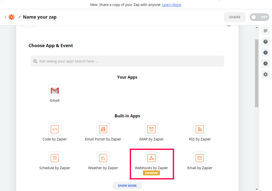 Zapier Choose App & Event