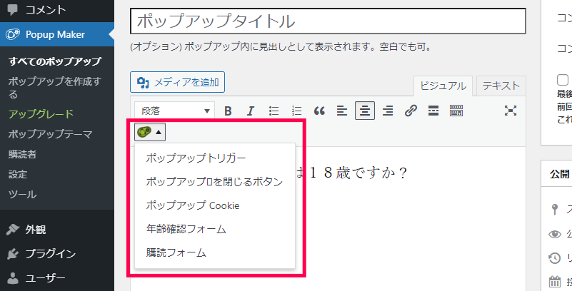 年齢認証ポップアップの作成方法